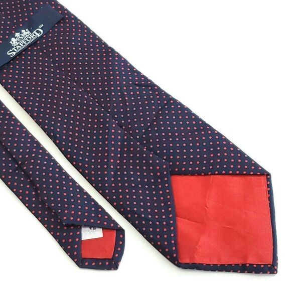 Stafford Silk Tie Blue Polka Dot‎ Print Red Skinny - Picture 5 of 6